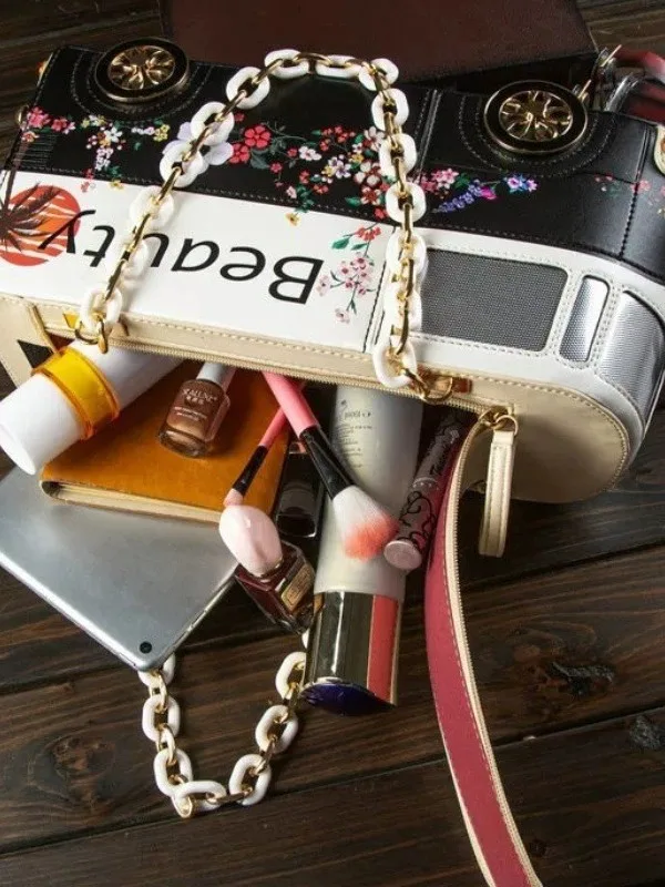Retro Bus Shape Chain Handbag, Unique Irregular Printed Large Capacity Women Bag