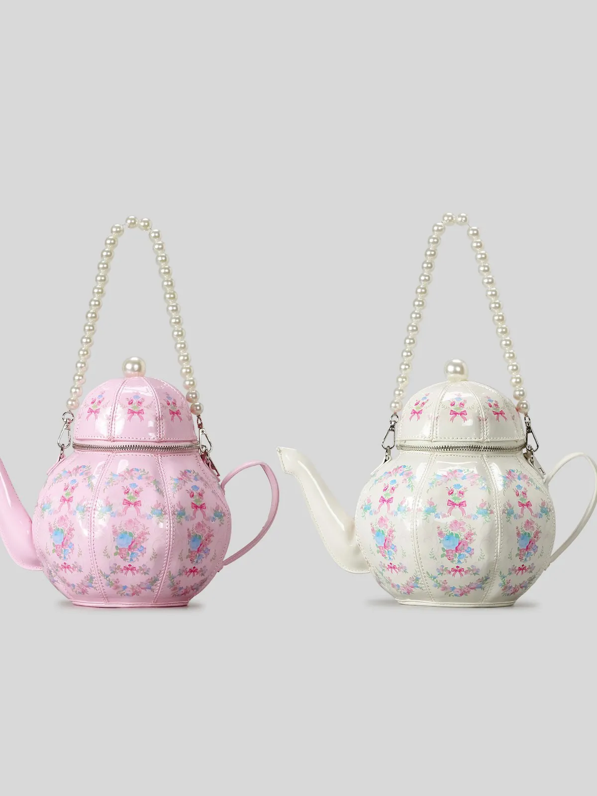 Teapot Print Handbag — Pearl Chain Crossbody in Vintage Lolita Style