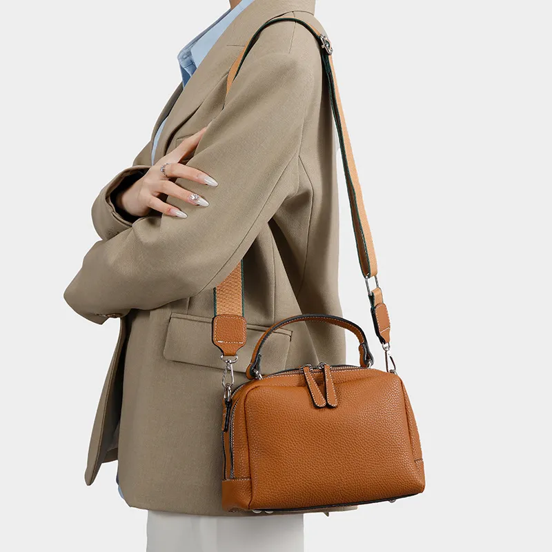 New Arrival Fashion Leather-Textured Boston Bag for Women – Versatile Niche Shoulder Crossbody Casual Handbag