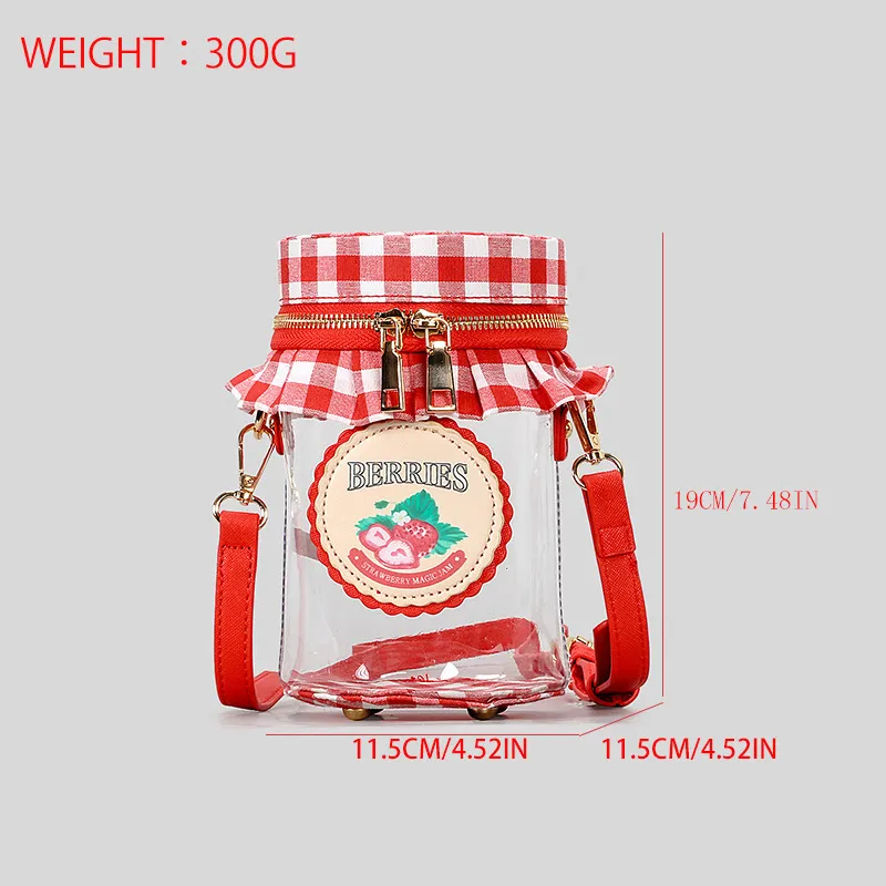 New Arrival Strawberry Jam Jar Bag for Women – Cute Niche Transparent Letter Crossbody Shoulder Bag