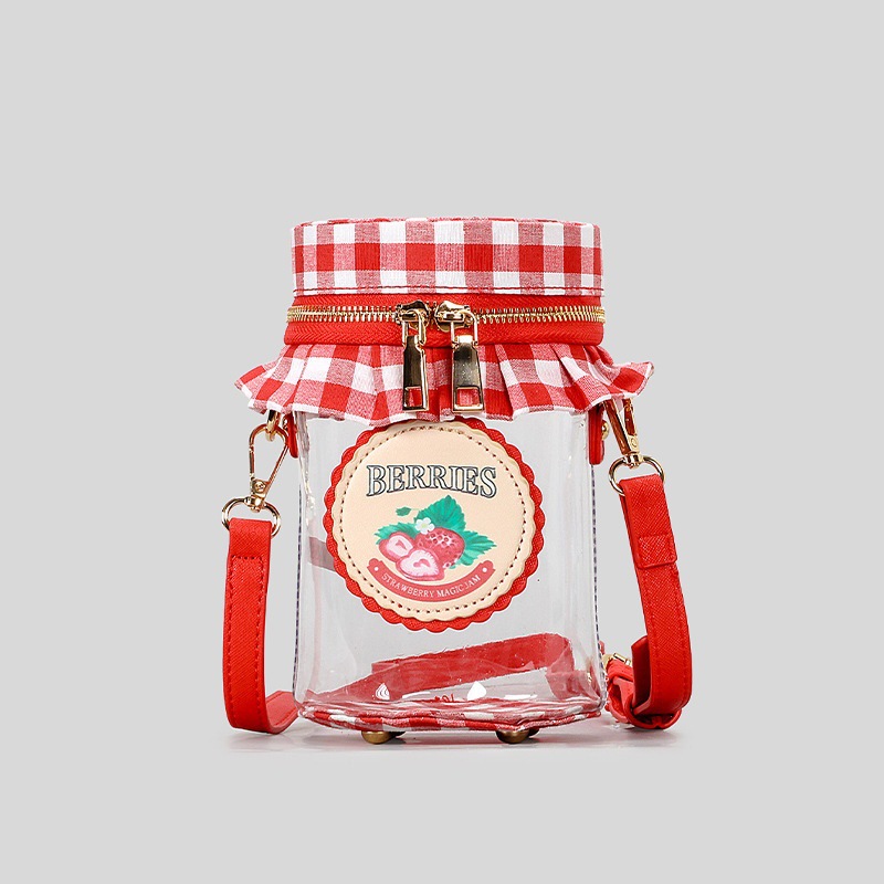 New Arrival Strawberry Jam Jar Bag for Women – Cute Niche Transparent Letter Crossbody Shoulder Bag