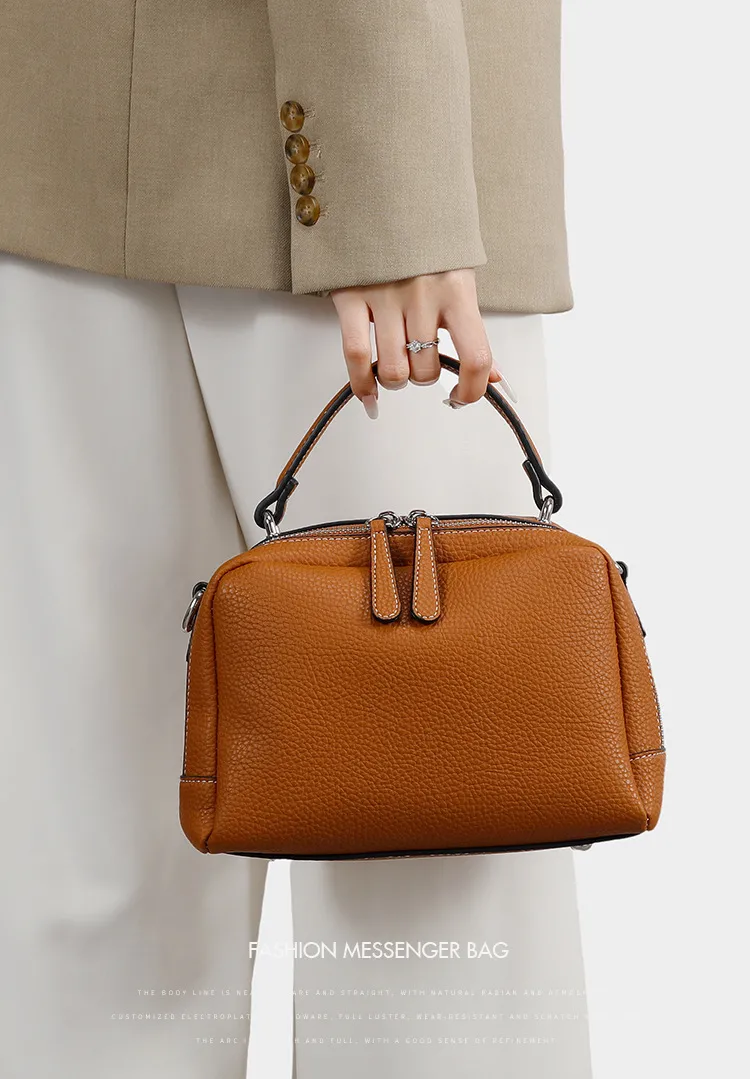 New Arrival Fashion Leather-Textured Boston Bag for Women – Versatile Niche Shoulder Crossbody Casual Handbag