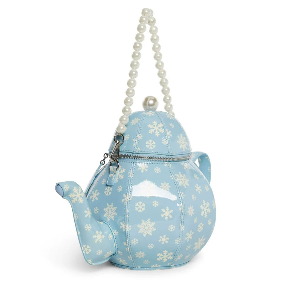 Teapot Print Handbag — Pearl Chain Crossbody in Vintage Lolita Style