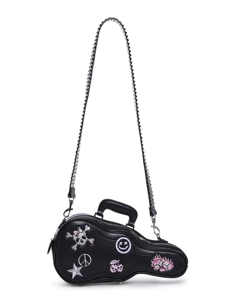 New Arrival Guitar-Shaped Rock Punk Handbag for Women – Trendy Studded Strap Crossbody Shoulder Bag