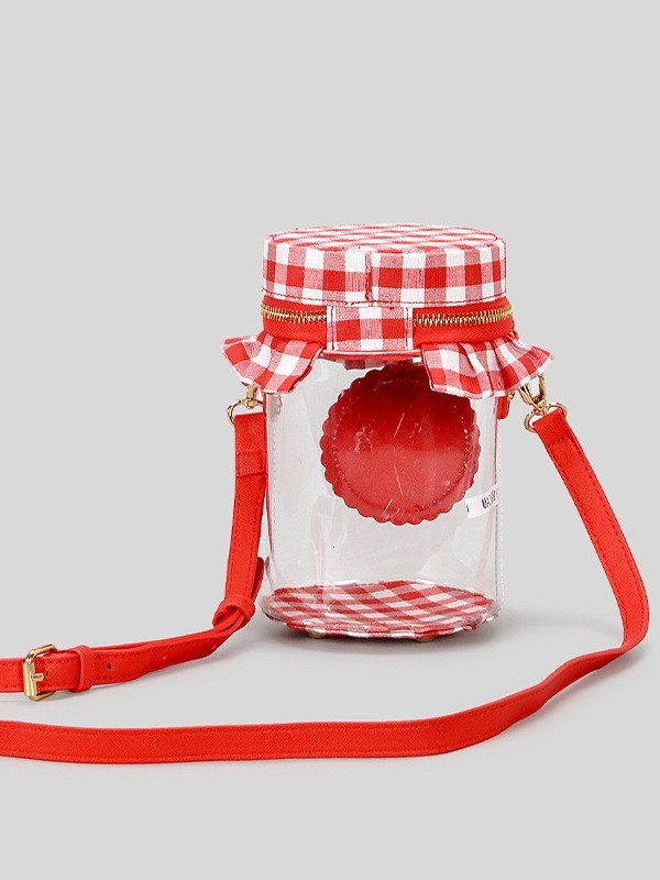 New Arrival Strawberry Jam Jar Bag for Women – Cute Niche Transparent Letter Crossbody Shoulder Bag
