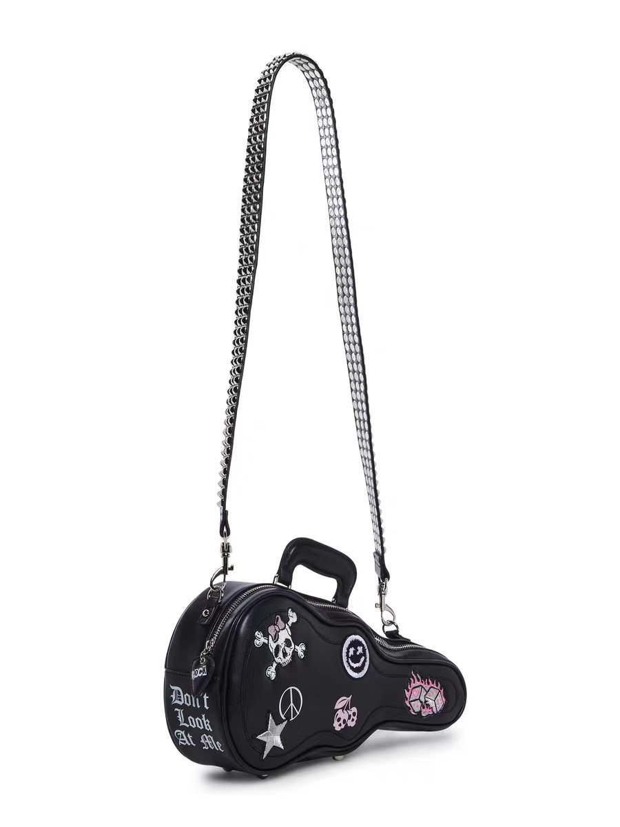 New Arrival Guitar-Shaped Rock Punk Handbag for Women – Trendy Studded Strap Crossbody Shoulder Bag