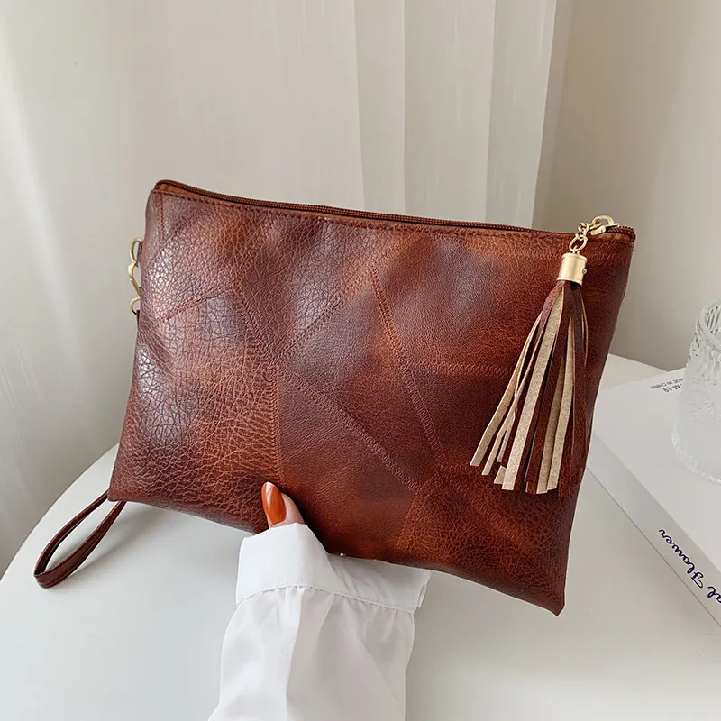 Fall/Winter Bestseller Textured Clutch Bag for Women – Vintage Pleated Tassel Underarm Shoulder Bag