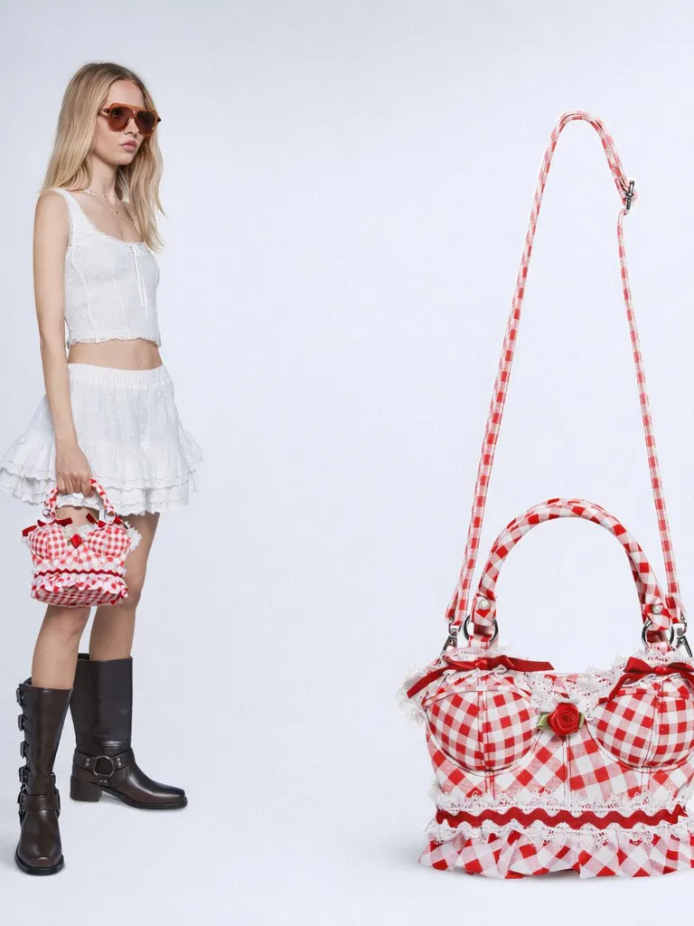 Plaid Bust-Shaped Bag | Lace Rose Sweet Crossbody Bag