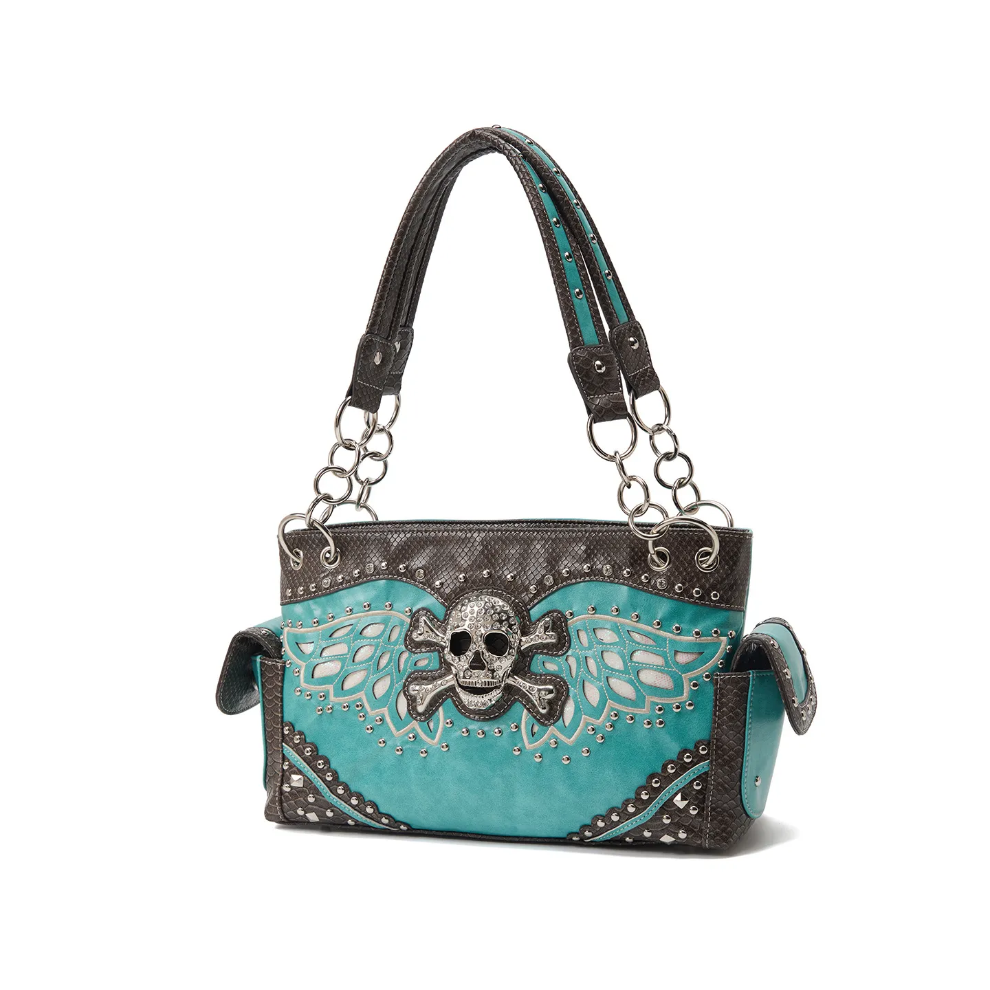 Skull Y2K Bag | Studded Chain Color-Block Shoulder Bag