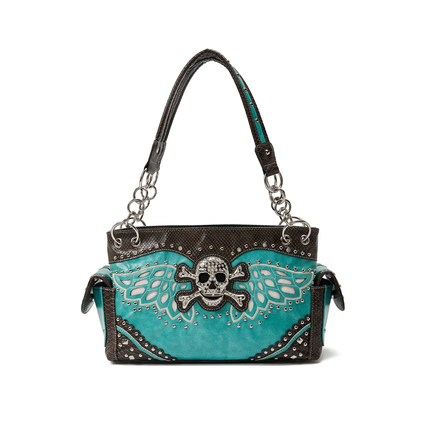 Skull Y2K Bag | Studded Chain Color-Block Shoulder Bag