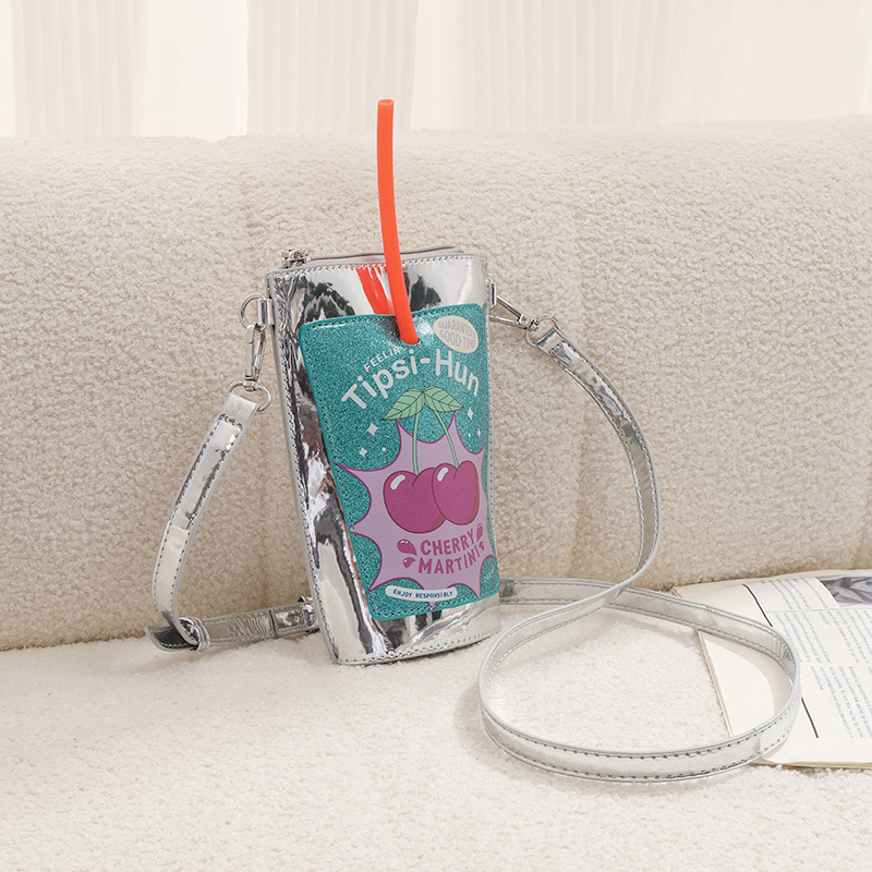Cup-Shaped Phone Bag | Cute Glitter Print Crossbody Bag