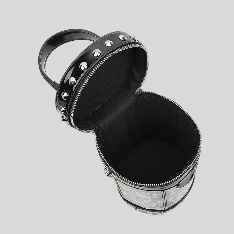 Gothic Skull Cylinder Bag | Studded Pearl Shoulder Bag