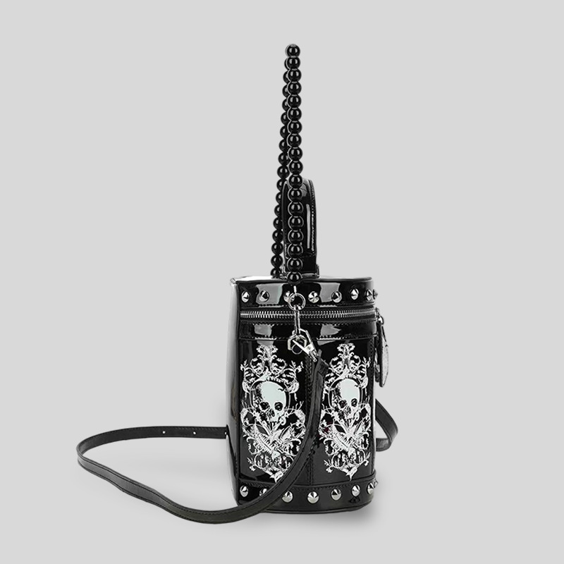 Gothic Skull Cylinder Bag | Studded Pearl Shoulder Bag