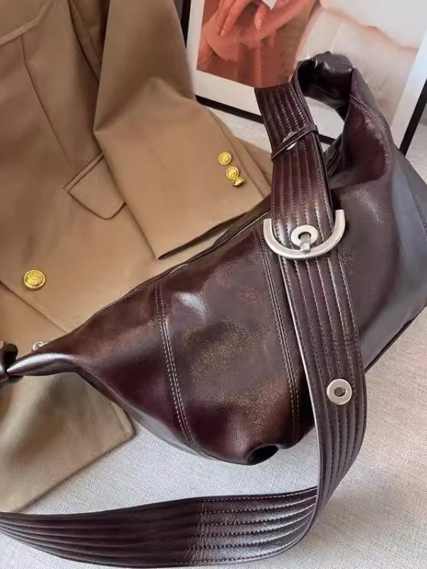 Waxed Leather Dumpling Tote | Vintage Large Shoulder Bag