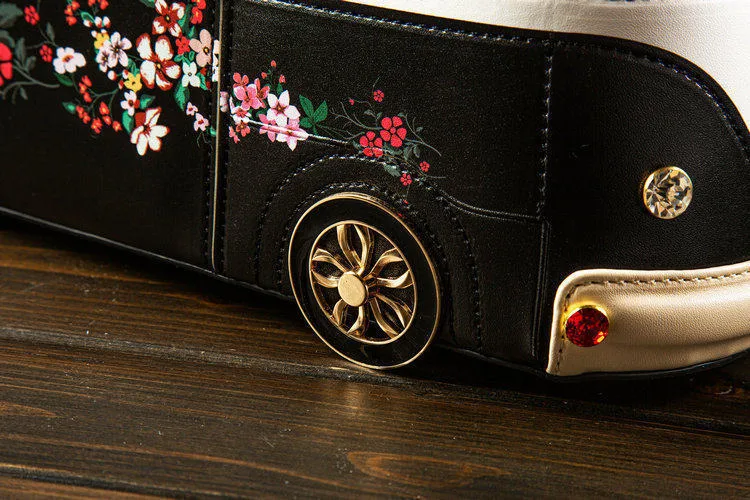 Retro Bus Shape Chain Handbag, Unique Irregular Printed Large Capacity Women Bag