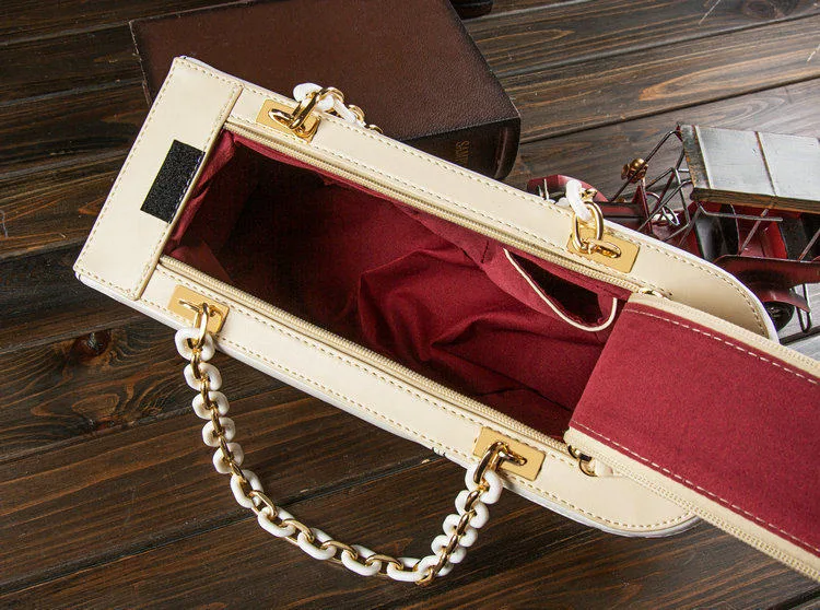 Retro Bus Shape Chain Handbag, Unique Irregular Printed Large Capacity Women Bag